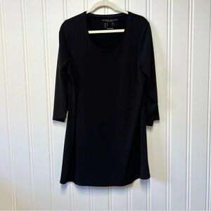 Susan Graver Essentials Black Tunic Dress Size Medium 3/4 Sleeve Stretch Knit